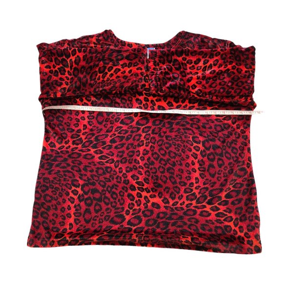 Moon Dance Red and Black Leopard Print Velour  Pullover Top Size 18 to 20, XXL - Picture 8 of 11